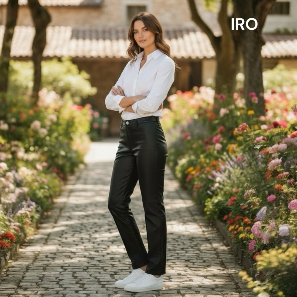 IRO Black Alexia Lamb Leather Straight Leg Pants 23s